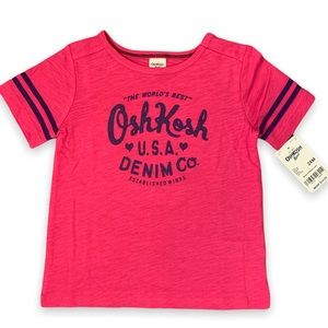 NWT OshKosh Hot Pink and Navy Blue with Glitter Short Sleeve Shirt 24 Months